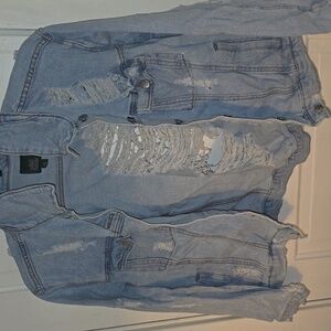 Distressed Light Wash Denim Jacket - Light Blue